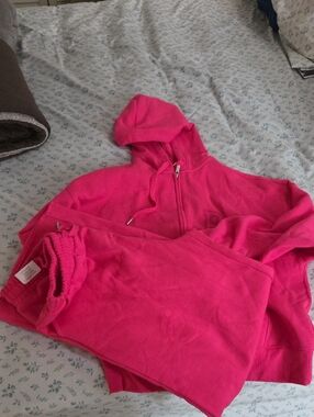 PINK Victoria's Secret Hot Pink Straight Leg Sweatpants & Hoodie Set